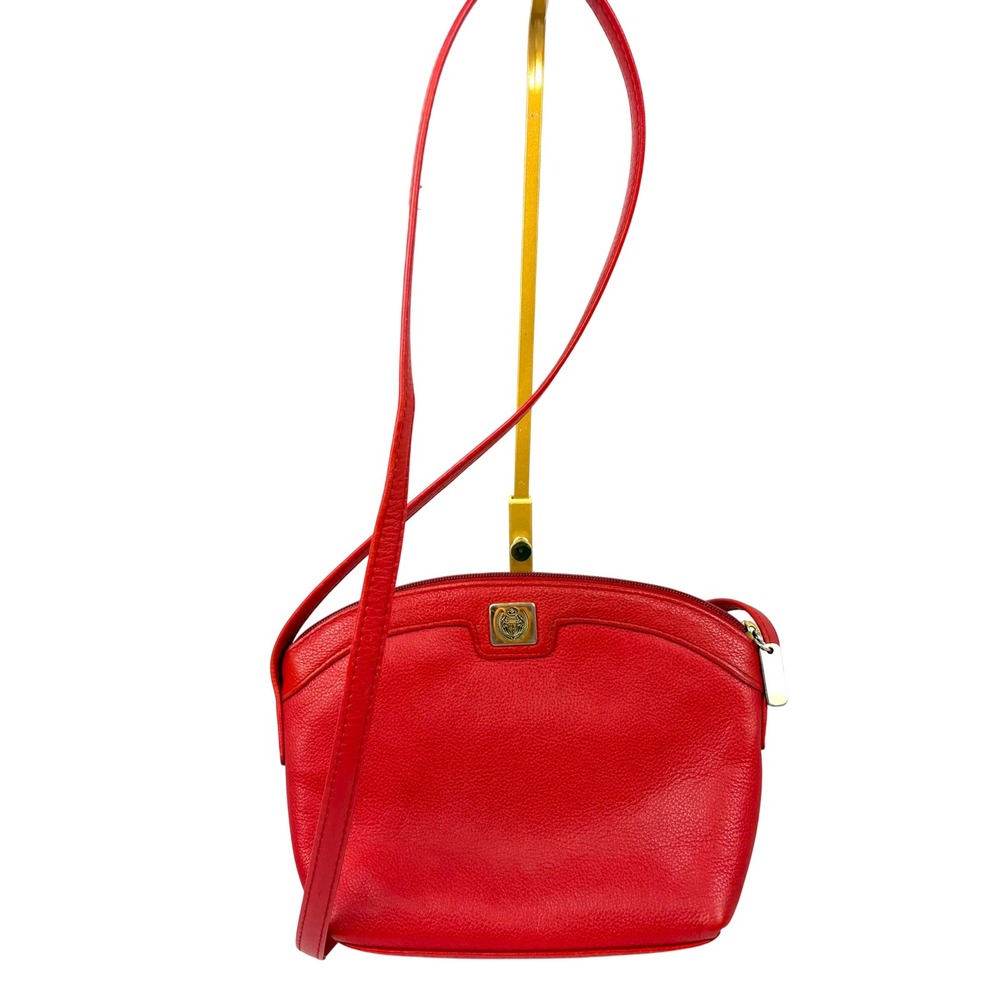 Vintage Liz Claiborne Red Pebble Leather Crossbody Bag 80s Dome Shoulder Purse
